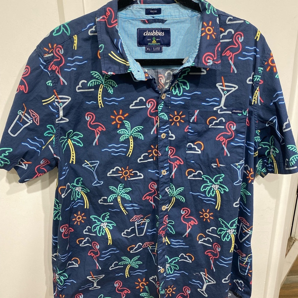 Chubbies Men's Friday Tropical Neon Lights Button Down Shirt